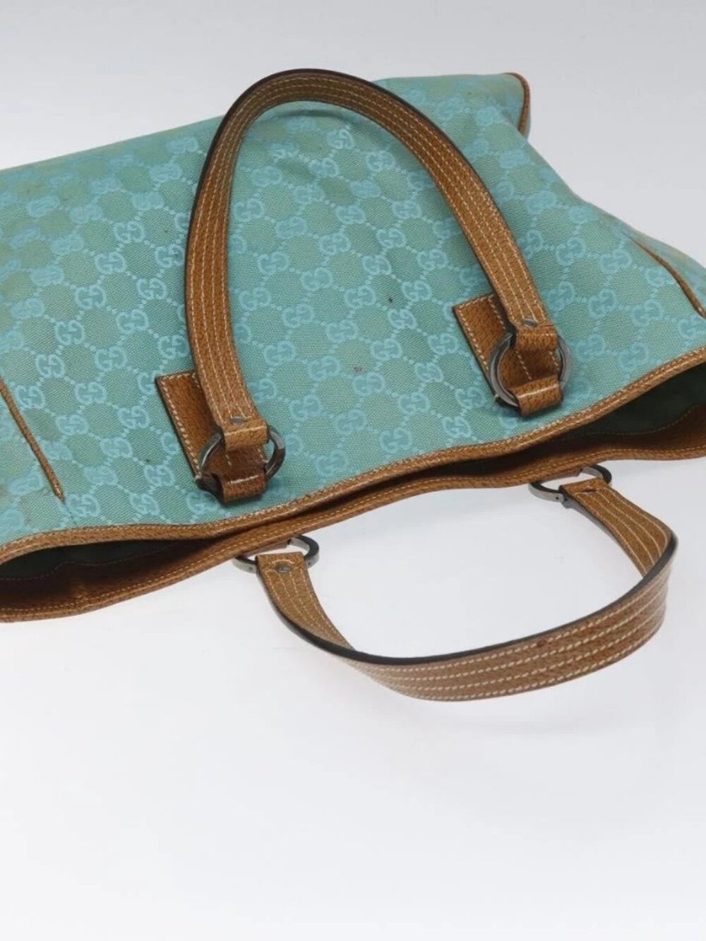 GUCCI GG Canvas Tote Bag Turquoise Blue 113017 Auth 115077 - Picture 7 of 16